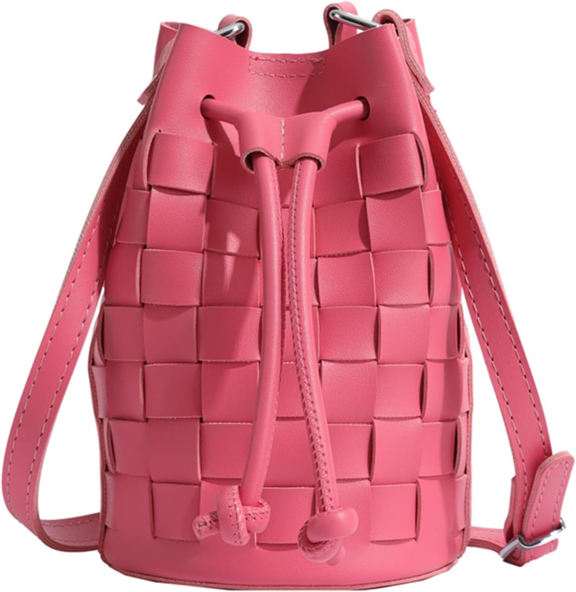 61IWra0IQL._AC_SL1500_.jpg Bucket for Women, Mini Leather Woven Bucket Bag Drawstring Crossbody Bucket Handbags - Image 1