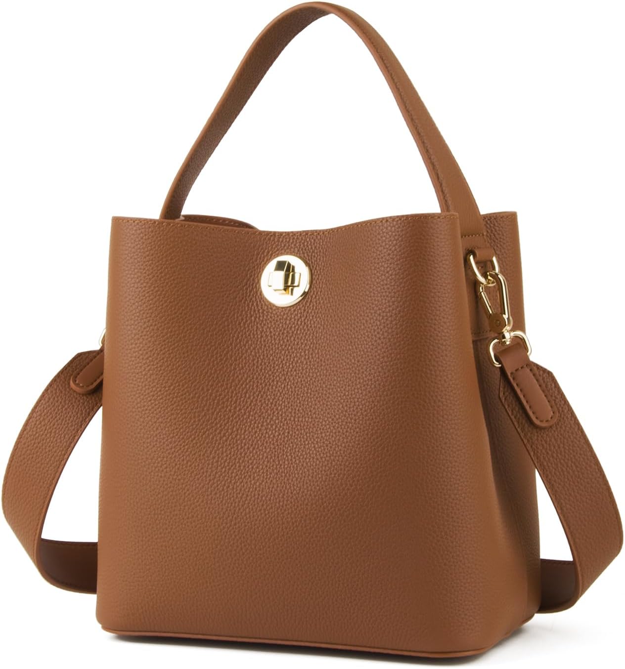 61WKC8LVqL._AC_SL1500_.jpg Genuine Leather Bucket Tote Bag for Women Small Trendy Crossbody Shoulder Handbag with Adjustable Strap - Image 1