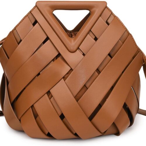 Woven Bucket Crossbody Bag for Women Retro Leather Top Handle  Purse with Adjustable Strap and Zipper Closure