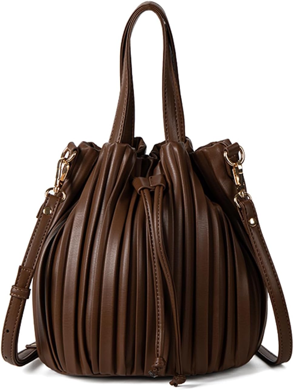 61jcGIr-XNL._AC_SL1500_.jpg Bucket Bags for Women, Mini Leather Drawstring Crossbody Bucket Pleated Shoulder Handbags - Image 1