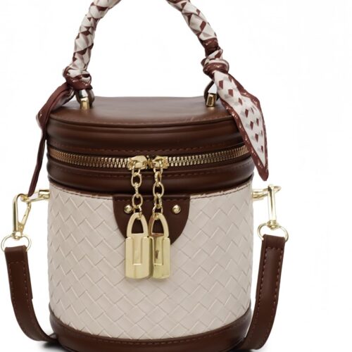 Mini Bucket Crossbody Purse for Women Vegan Leather Round Handle Shoulder Handbag