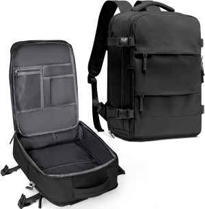 Travel Backpack For Women Men,Carry On Backpack,Hiking Backpack Waterproof Outdoor Sports Rucksack Casual Daypack Travel Essentials(Black) 25L