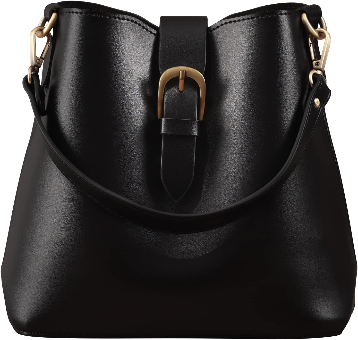 71q6WqqaZZL._AC_SL1500_.jpg Bucket Vegan Leather Bag For Women Retro Faux Casual Classic Vintage Simple Shoulder Handbag - Image 1