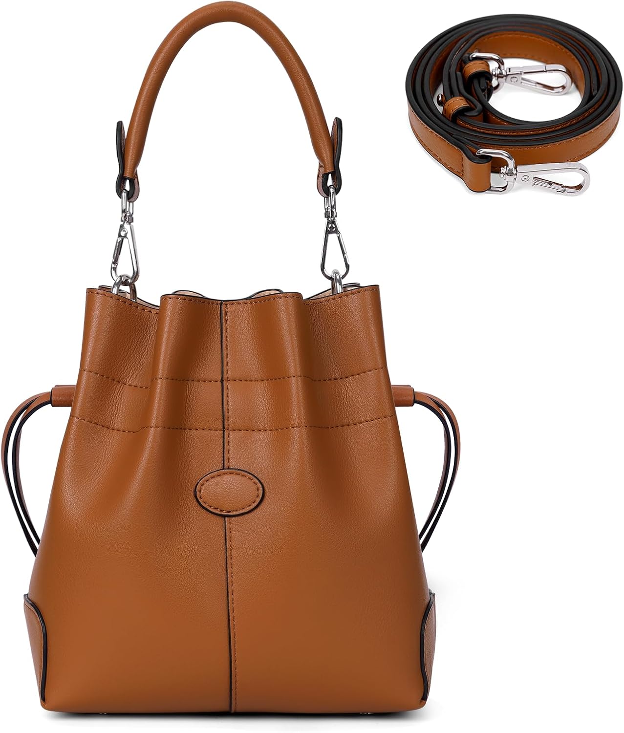 71wF-FcR8aL._AC_SL1500_.jpg Bucket Bag for Women Trendy Crossbody Shoulder and Handbags Leather Tote Bag Drawstring Bucket Bag - Image 1