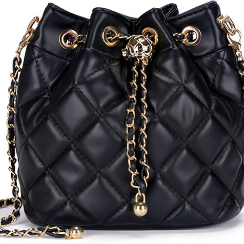 Women??s Quilted Bucket Bag Leather Chain Shoulder Purse Crossbody Handbag