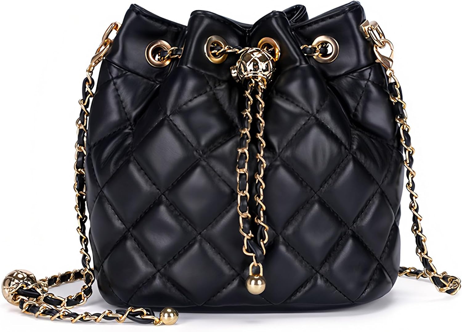 71zBlmP0ZDL._AC_SL1500_.jpg Women??s Quilted Bucket Bag Leather Chain Shoulder Purse Crossbody Handbag - Image 1