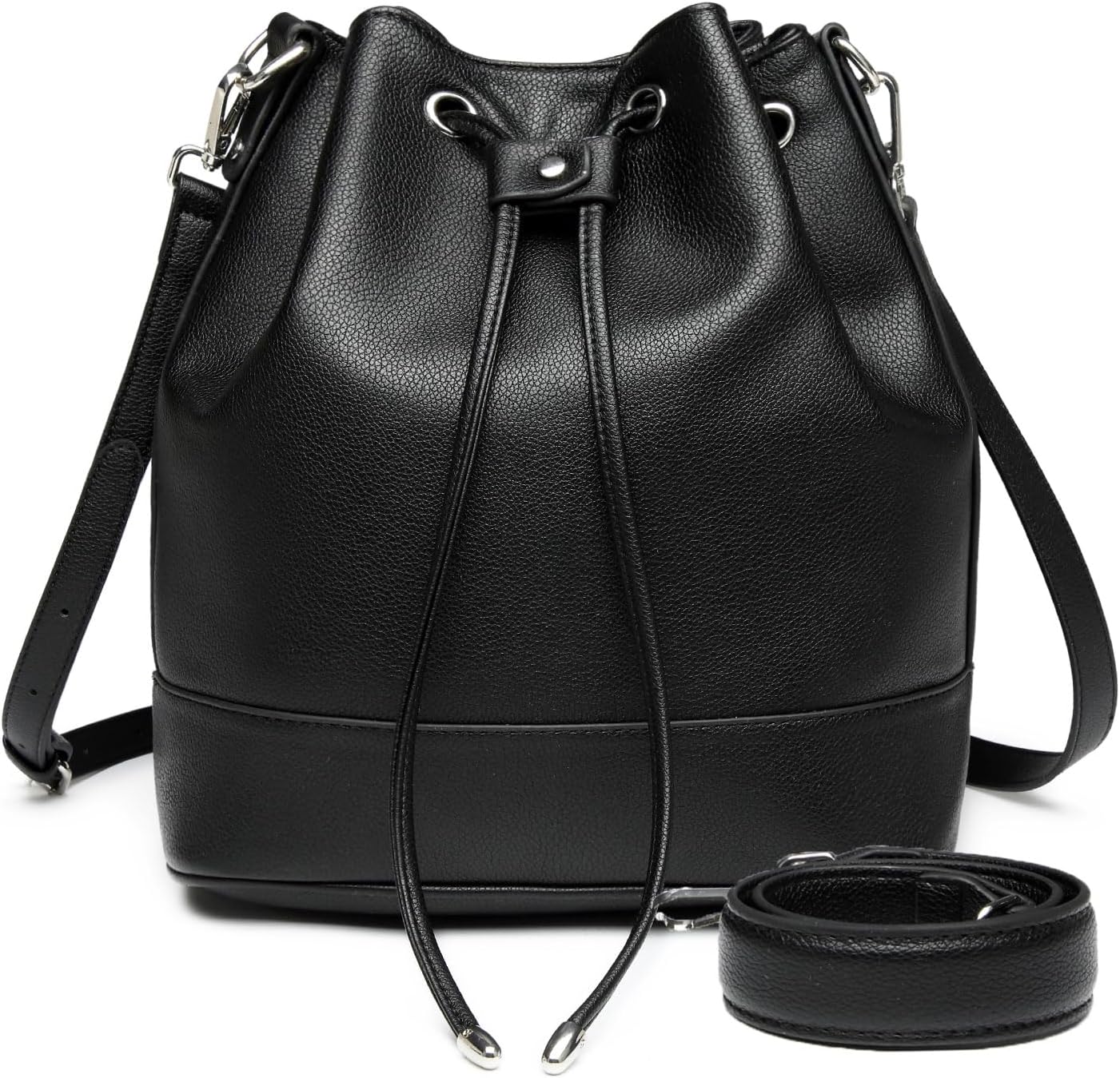 81IeQwUKDxL._AC_SL1500_.jpg Leather Bucket Bag for Women Drawstring Crossbody Purse Medium Tote and Handbag with Two Shoulder Straps - Image 1