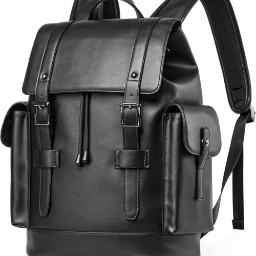 Waterproof PU Leather Laptop Backpack for Work and College